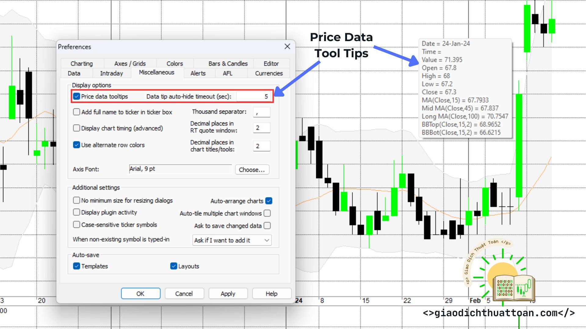 Price Data Tool Tips trong Amibroker